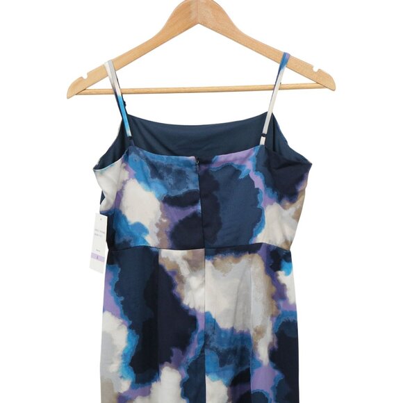 NWT TAYLOR Watercolor Abstract Satin Sleeveless Ruched Midi Dress 6 - Picture 4 of 5